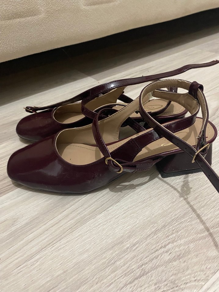 Bordo Tokalı Kadın Topuklu Babet - Görsel 2