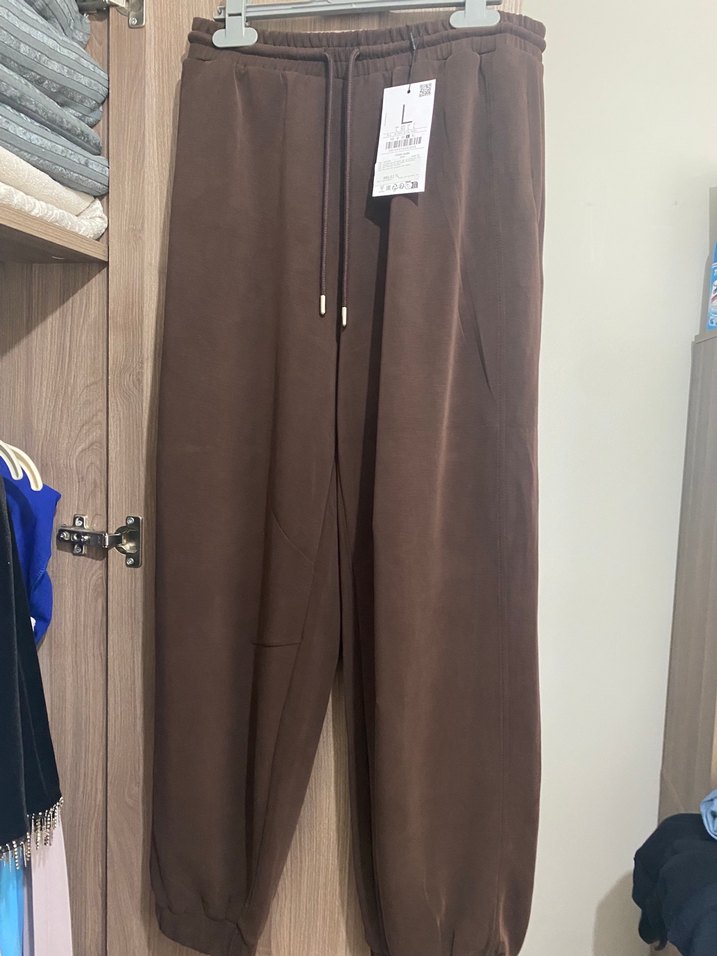 Kahverengi Rahat Kesim Kadın Eşofman - Görsel 3