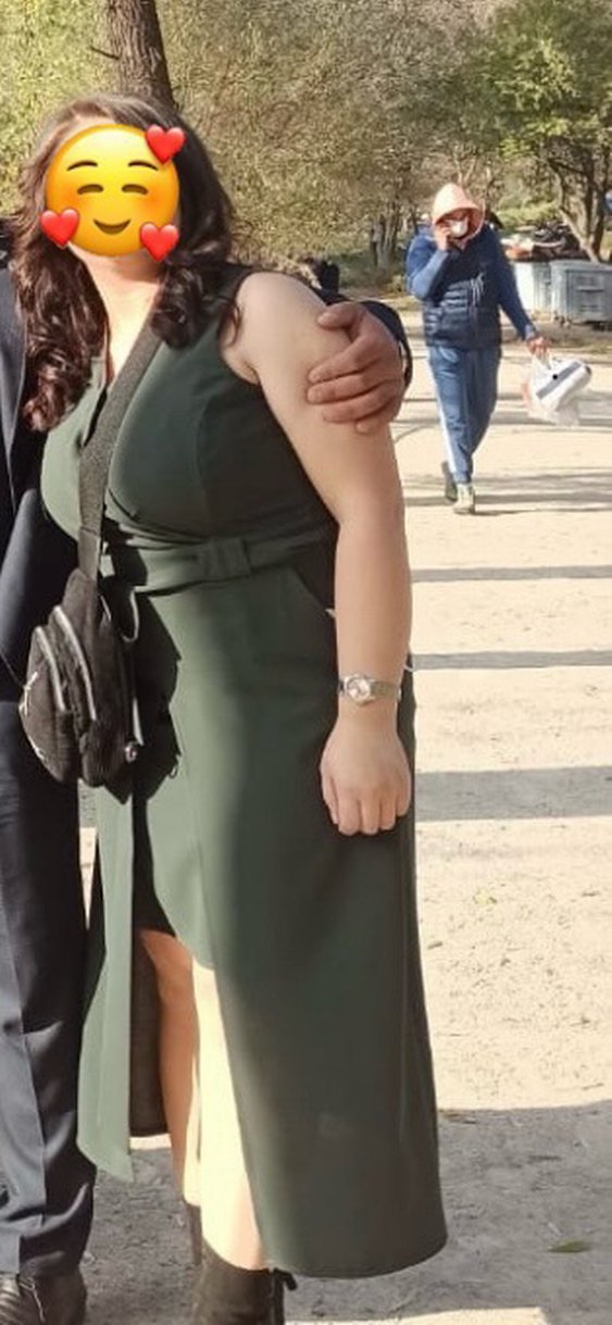 Haki renk  V Yaka Kemerli Elbise - Görsel 2