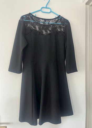 Dantel Detaylı Siyah Midi Uzun Kollu Elbise - Görsel 5