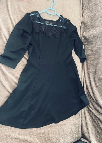 Dantel Detaylı Siyah Midi Uzun Kollu Elbise - Görsel 4