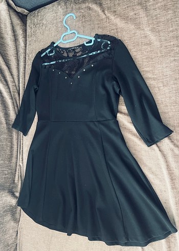 Dantel Detaylı Siyah Midi Uzun Kollu Elbise - Görsel 3