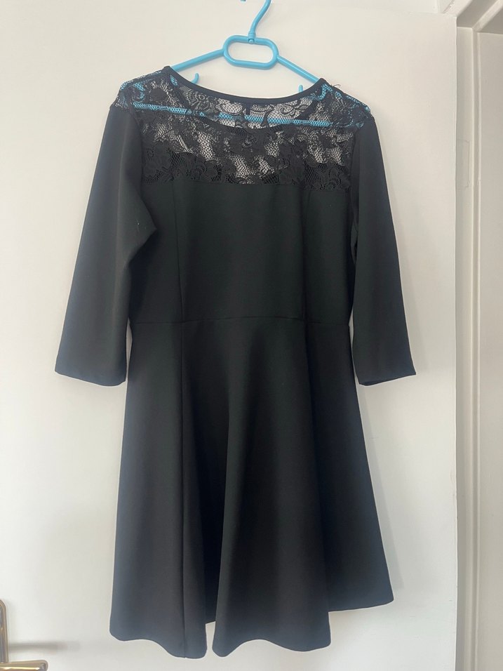 Dantel Detaylı Siyah Midi Uzun Kollu Elbise - Görsel 5