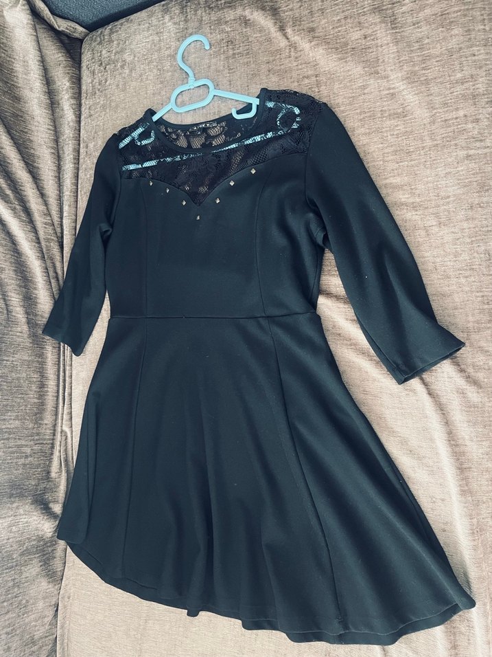 Dantel Detaylı Siyah Midi Uzun Kollu Elbise - Görsel 3