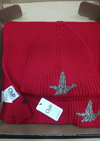 Nakışlı Kırmızı atkı/bere - Görsel 4