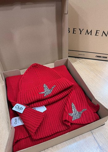 Nakışlı Kırmızı atkı/bere - Görsel 5