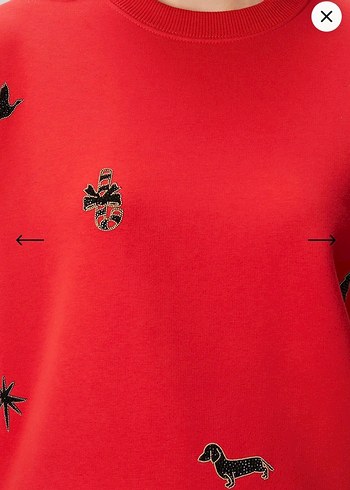 Kırmızı Nakışlı Kadın Sweatshirt - Görsel 3