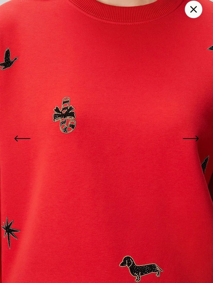 Kırmızı Nakışlı Kadın Sweatshirt - Görsel 3