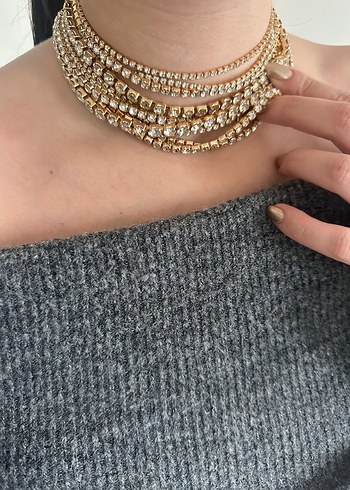 Taşlı choker rodyum kaplama Zara model - Görsel 6