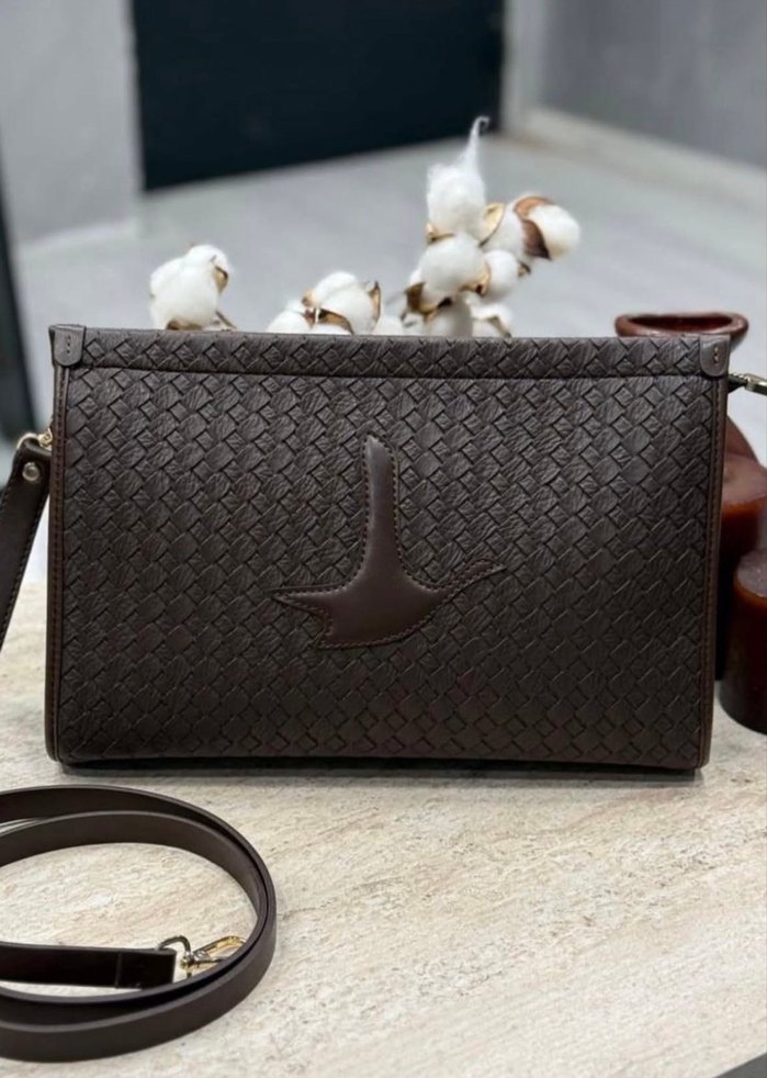 Kahverengi Deri Nakışlı Kadın Çanta - Görsel 3