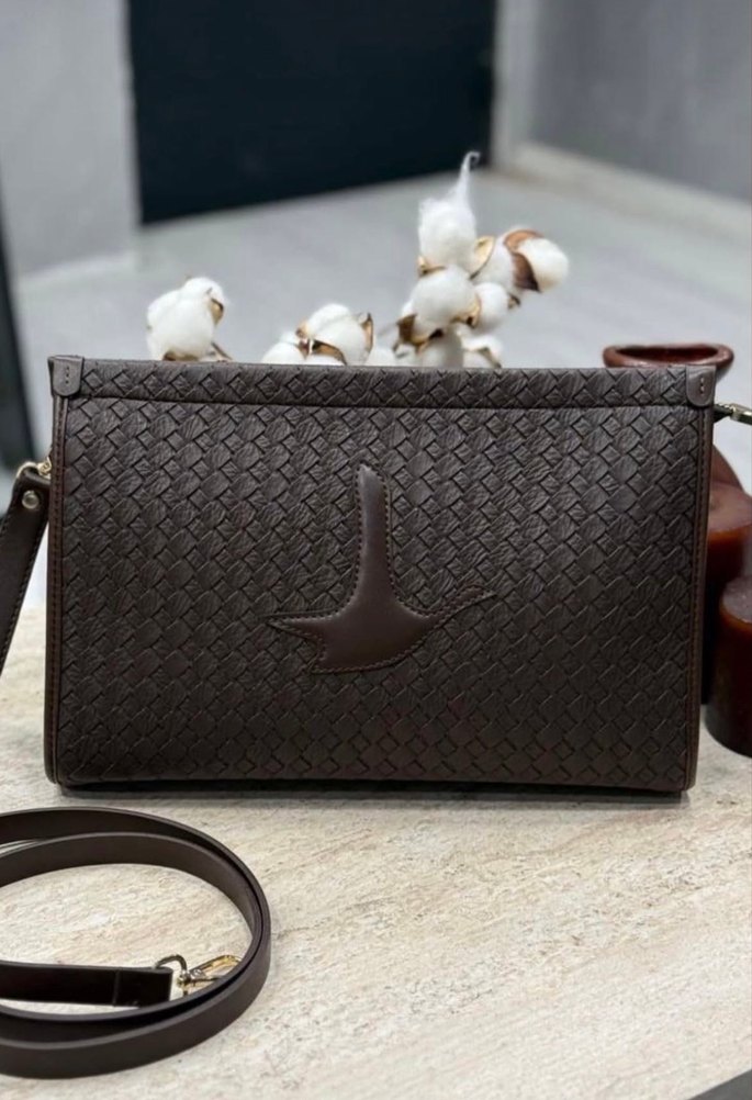 Kahverengi Deri Nakışlı Kadın Çanta - Görsel 5