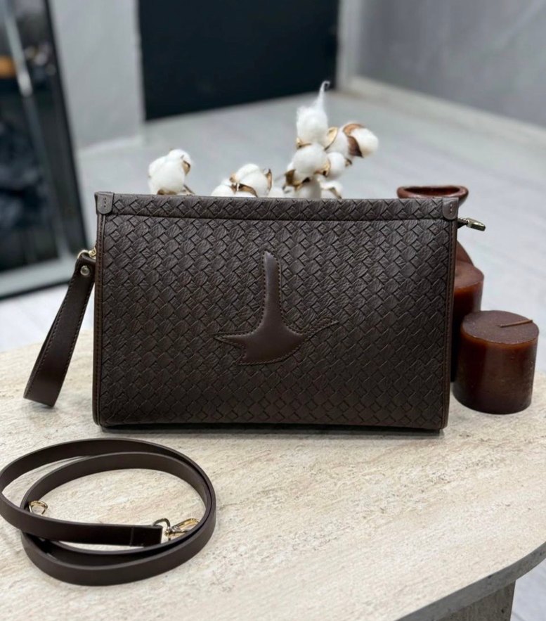 Kahverengi Deri Nakışlı Kadın Çanta - Görsel 2