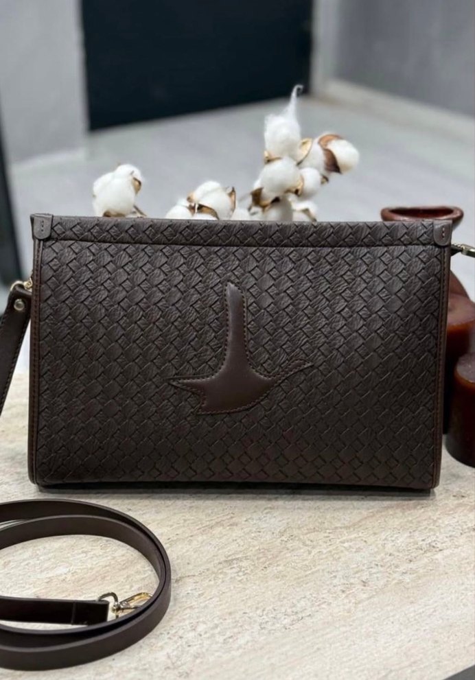 Kahverengi Deri Nakışlı Kadın Çanta - Görsel 4