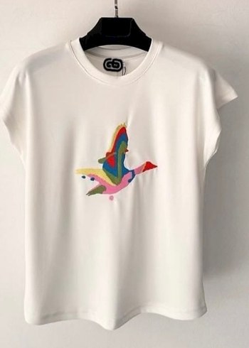 Renkli Baskılı Pamuklu Kadın Tişört - Görsel 6