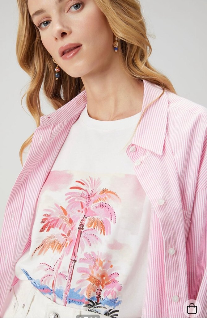 Beyaz Baskılı Kadın Kısa Kollu Tişört - Görsel 2