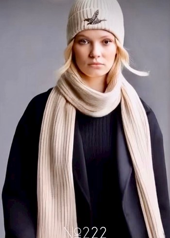 Bej Örgü Kadın Yün Bere/atkı - Görsel 2