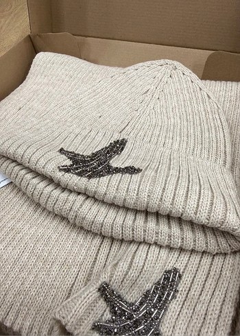 Bej Örgü Kadın Yün Bere/atkı - Görsel 5