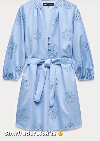 Nakışlı Mavi Bohem Midi Kadın Elbise - Görsel 4