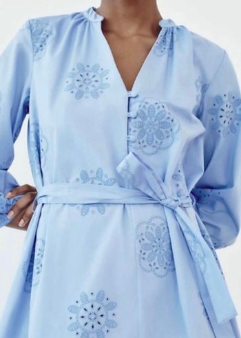 Nakışlı Mavi Bohem Midi Kadın Elbise - Görsel 3