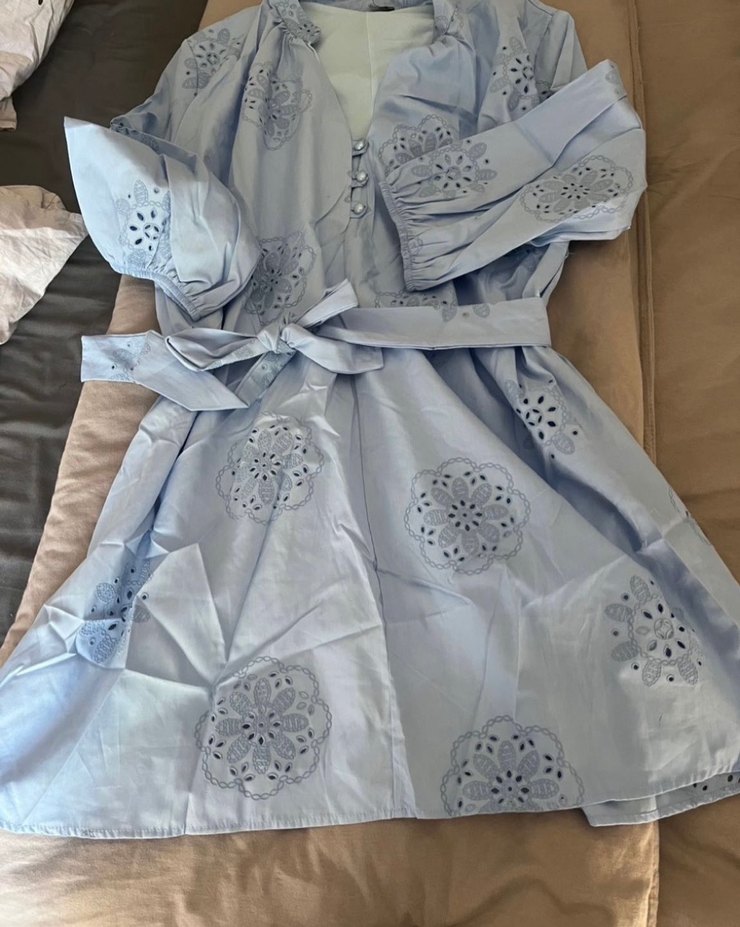 Nakışlı Mavi Bohem Midi Kadın Elbise - Görsel 5