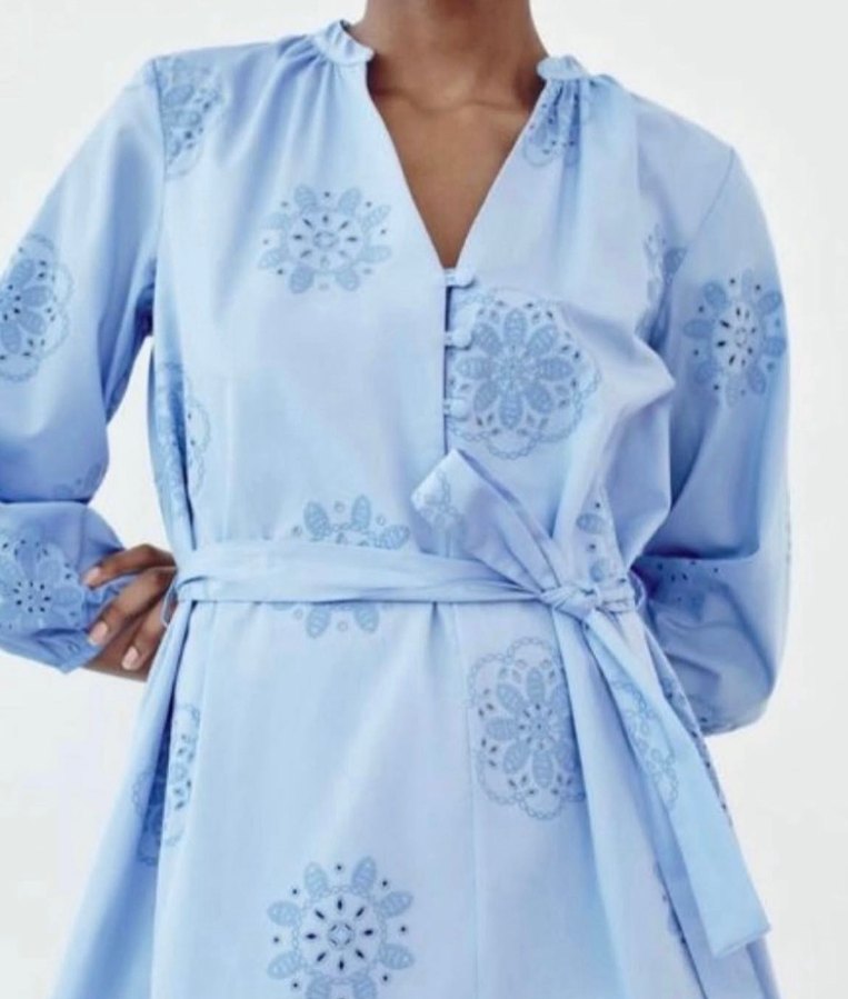 Nakışlı Mavi Bohem Midi Kadın Elbise - Görsel 3