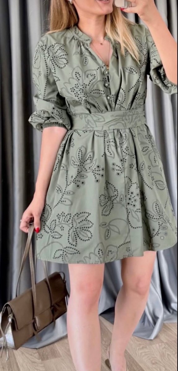 Nakışlı Kemerli  Kadın Elbise - Görsel 3