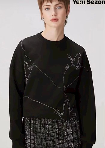 Nakışlı Siyah Kadın Sweatshirt - Görsel 4