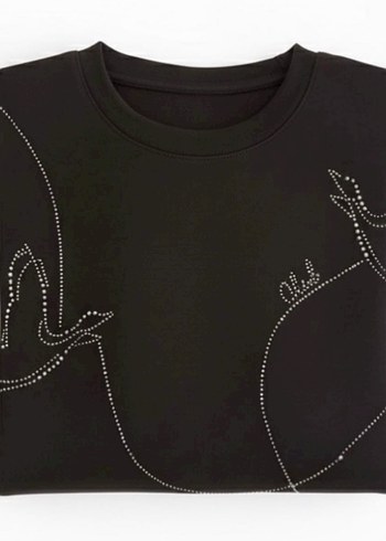 Nakışlı Siyah Kadın Sweatshirt - Görsel 2