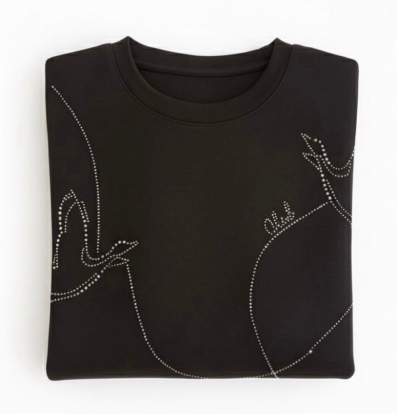 Nakışlı Siyah Kadın Sweatshirt - Görsel 3