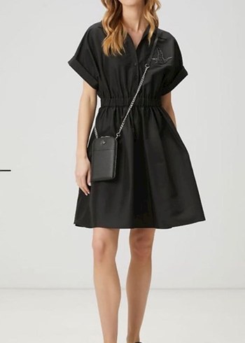 Kemerli Siyah Mini  Günlük Elbise - Görsel 9