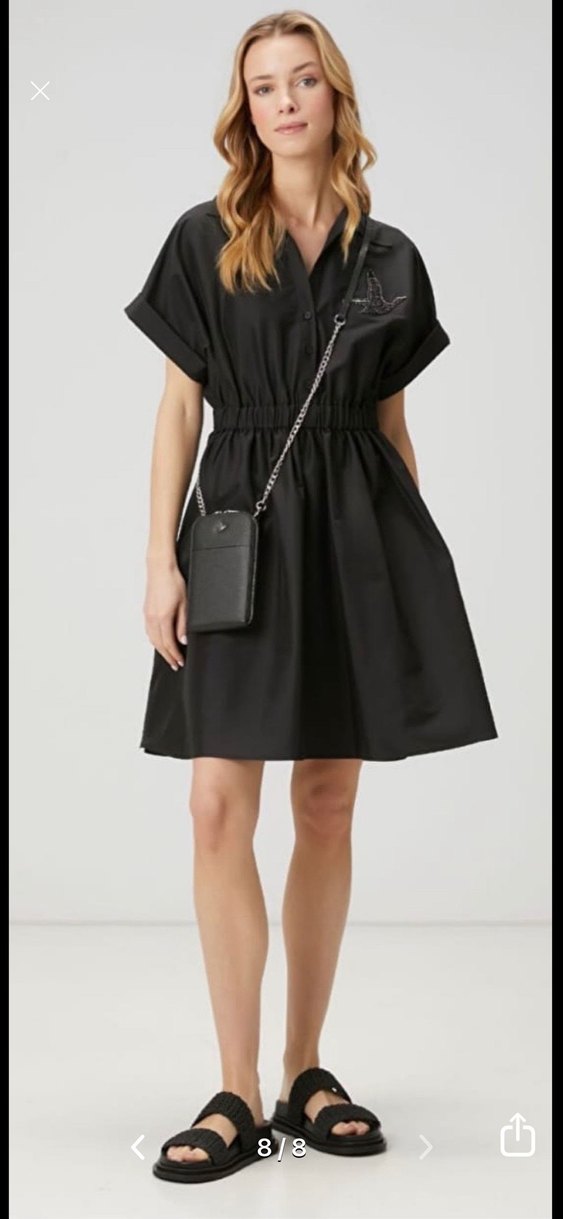 Kemerli Siyah Mini  Günlük Elbise - Görsel 5