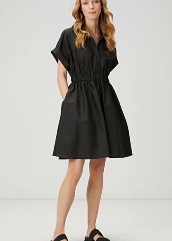 Siyah Kemerli V Yaka Mini Elbise - Görsel 8