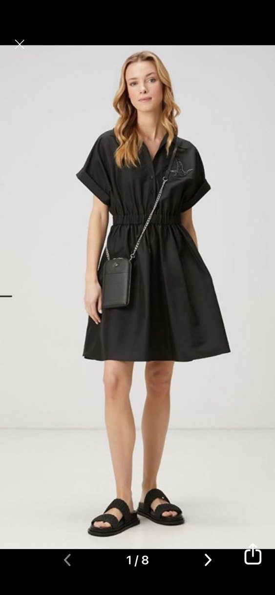 Siyah Kemerli V Yaka Mini Elbise - Görsel 4