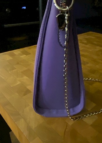 Elle Zincir Detaylı Mor Deri Kadın Çanta - Görsel 4