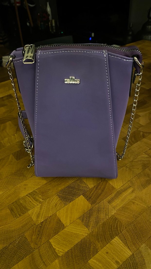Elle Zincir Detaylı Mor Deri Kadın Çanta - Görsel 2
