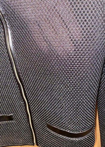 Batik Deri Detaylı Siyah Fermuarlı Kadın Ceket - Görsel 6