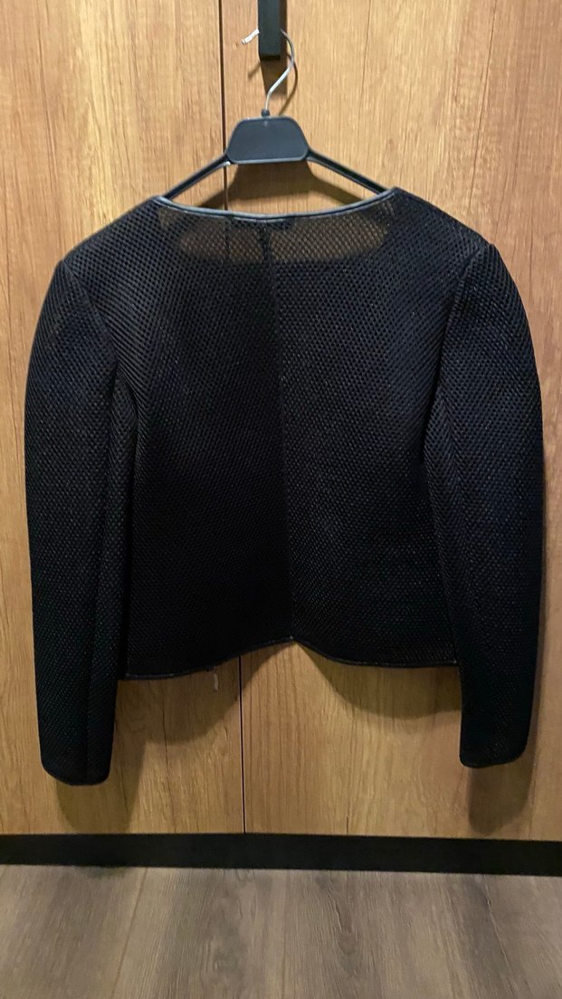 Batik Deri Detaylı Siyah Fermuarlı Kadın Ceket - Görsel 3