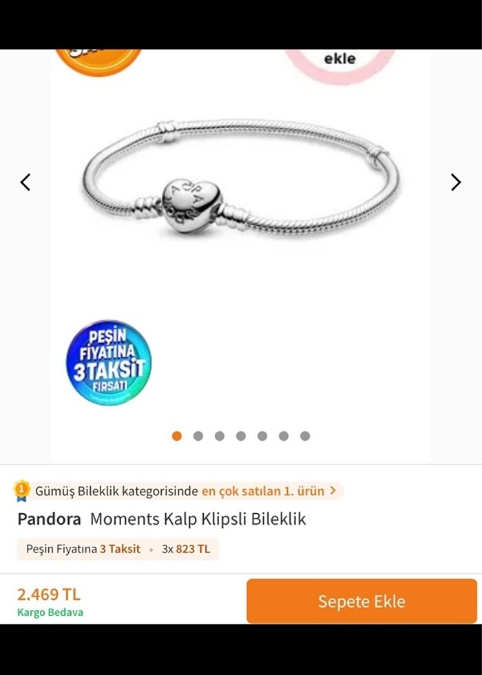 Pandora kalp klipsli gümüş bileklik 17 cm - Görsel 2
