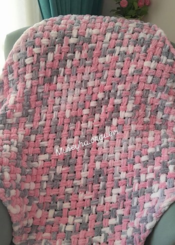 Pembe Örgü bebek Yeleği ve  Battaniyesi - Görsel 2