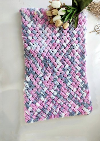 Pembe ve Gri Çocuk Örgü Battaniye - Görsel 3