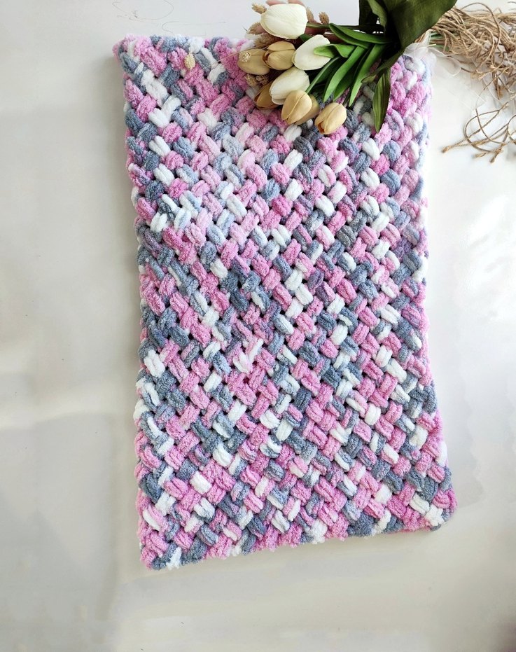 Pembe ve Gri Çocuk Örgü Battaniye - Görsel 3