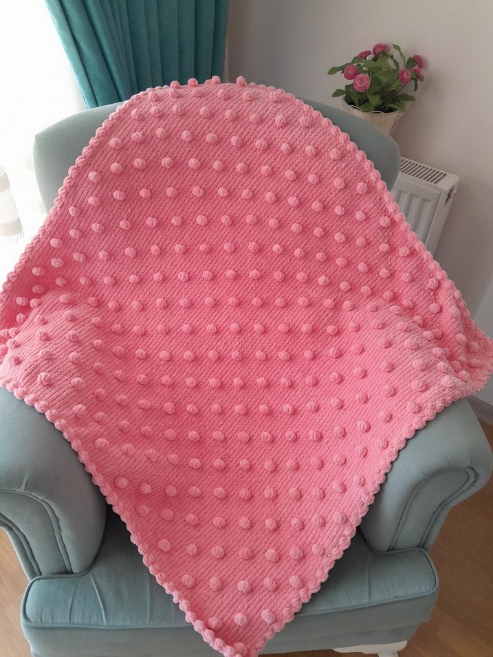 Pembe Örgü tomurcuklu bebek battaniyesi - Görsel 2