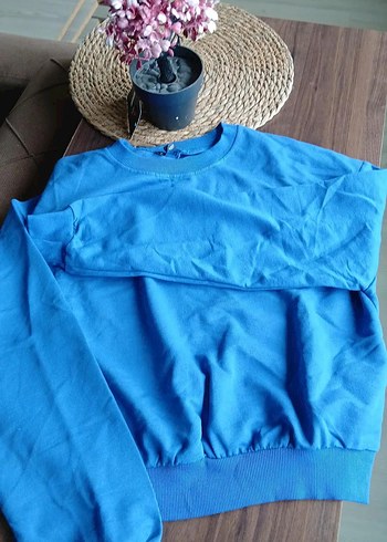 Diğer Mavi Kadın Sweatshirt, Bisiklet Yaka, Rahat Kesim