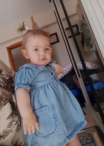 Kız Çocuk Denim Elbise Kol Detaylı - Görsel 4