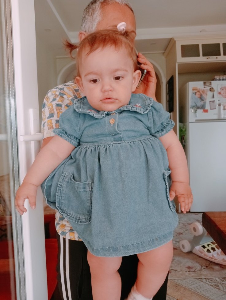 Kız Çocuk Denim Elbise Kol Detaylı - Görsel 2