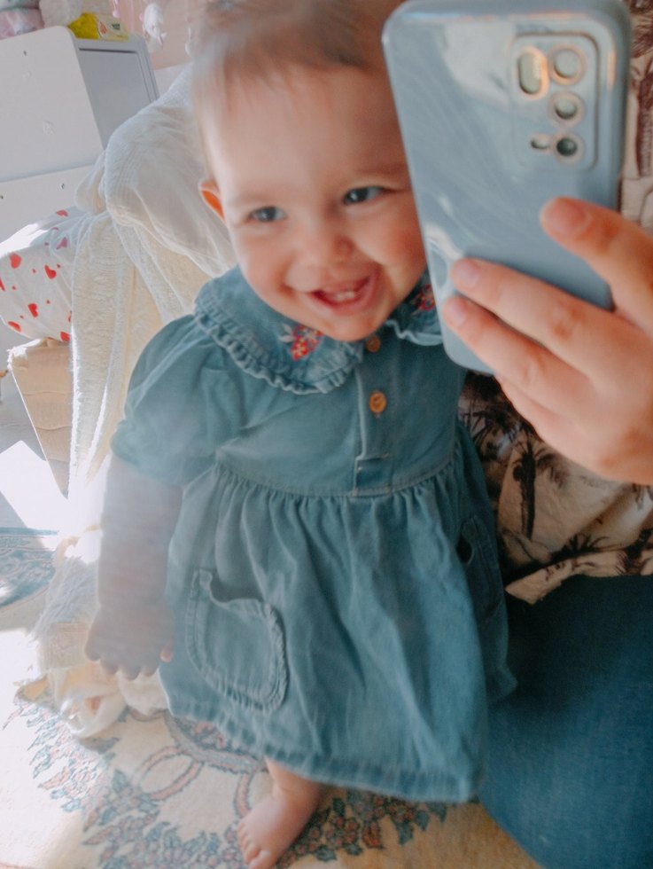 Kız Çocuk Denim Elbise Kol Detaylı - Görsel 5