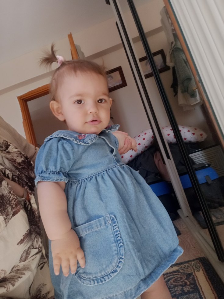 Kız Çocuk Denim Elbise Kol Detaylı - Görsel 4