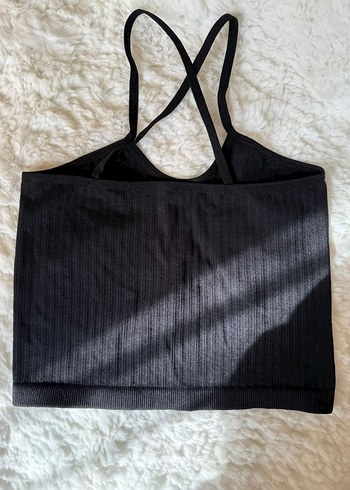 Siyah çapraz sırt detaylı crop top - Görsel 2