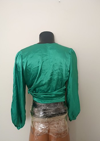 Yeşil Parlak V Yaka Kadın Bluz - Görsel 3