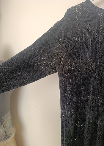 Siyah Örgü Uzun Kollu Salaş Kazak - Görsel 2